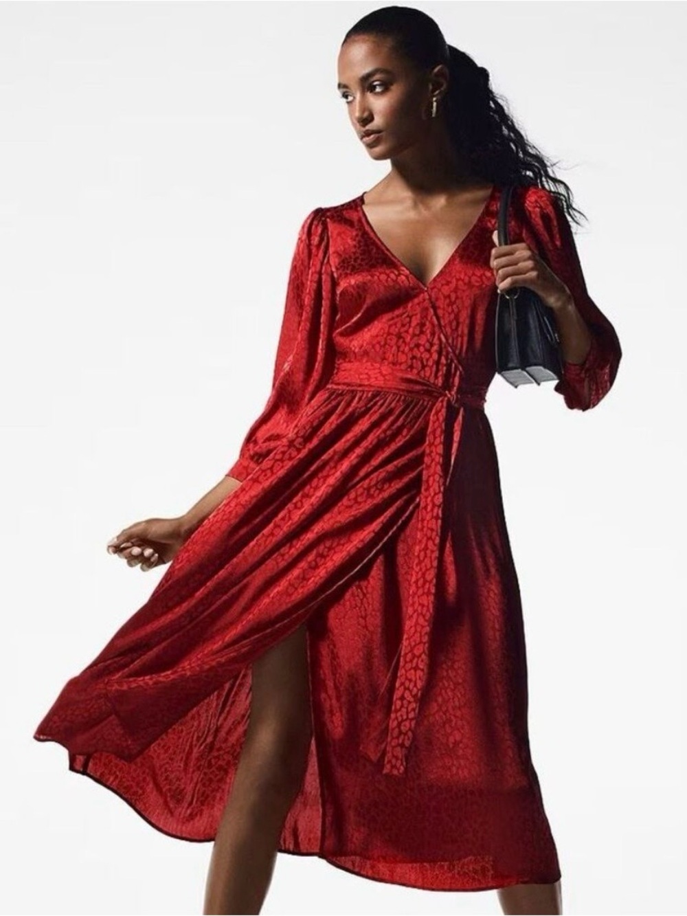 Michael Kors Red Cheetah Jacquard Midi Wrap Dress Size 1X Crimson Red